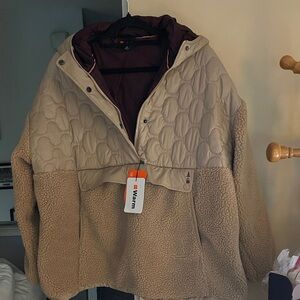 Beige Quilted Fleece Jacket Bass Outdoors Warm Size XL Pullover